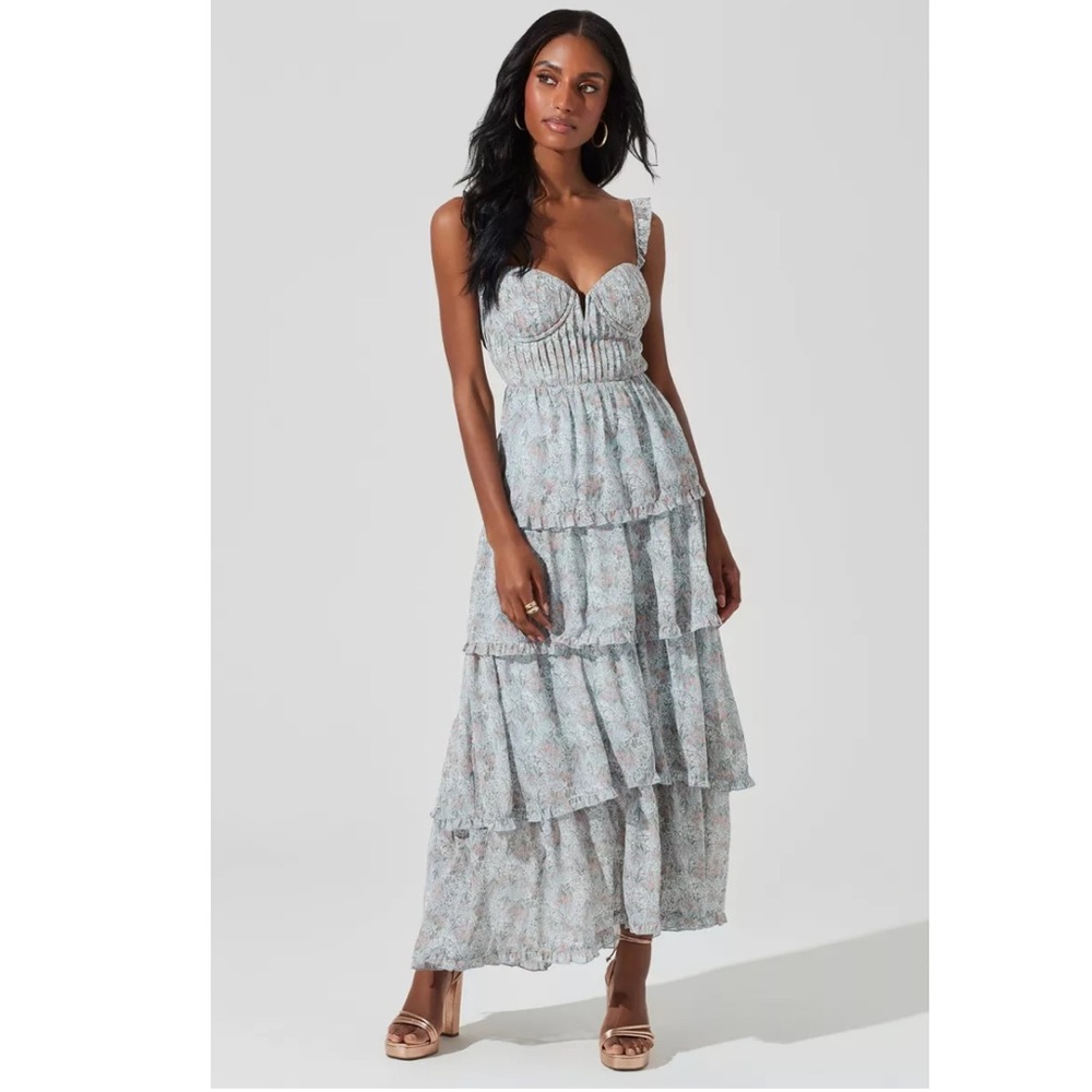 Astr Light Blue Floral Maxi Dress